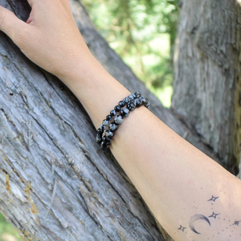 Bracelet "SYNCHRONICITÉ" Obsidienne Flocon de Neige naturelle - douceurs_des_ames