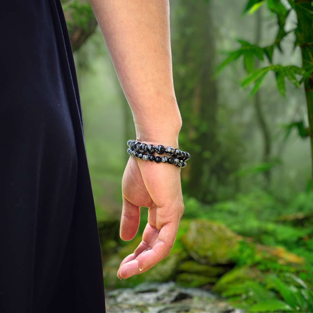 Bracelet "SYNCHRONICITÉ" Obsidienne Flocon de Neige naturelle - douceurs_des_ames