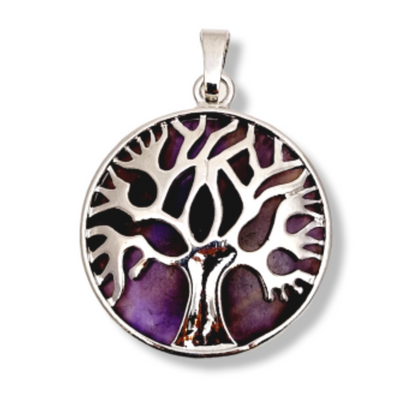 Pendentif médaillon "ARBRE DE VIE" métal et pierre naturelle au choix - douceurs_des_ames