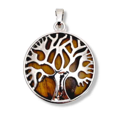 Pendentif médaillon "ARBRE DE VIE" métal et pierre naturelle au choix - douceurs_des_ames