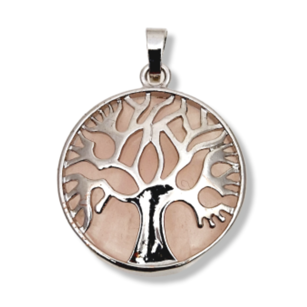 Pendentif médaillon "ARBRE DE VIE" métal et pierre naturelle au choix - douceurs_des_ames